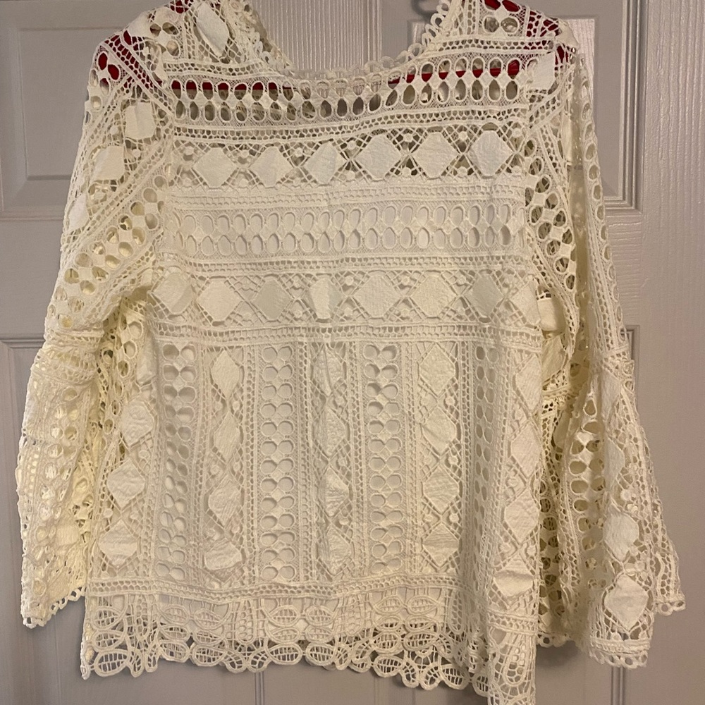 Off White Lace Top Bell Sleeves